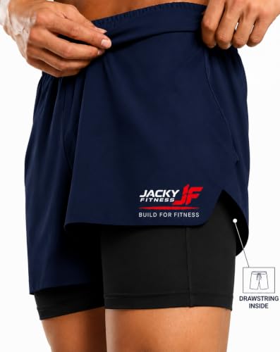 Image of Men's 2-in-1 Dual Layer Workout Shorts with Compression Liner, Phone Pocket, Quick-Dry Athletic Running Shorts for Gym, Training, Sports & Fitness