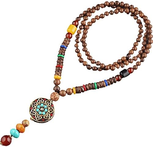 Handmade Long Wooden Bead Necklace - Ethnic Boho Hippy Accessory For Men And Women In Ivory, Brown And Burgundy - UK - Foto 5