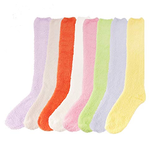 Image of BambooMN Women's Fuzzy Knee High Socks - Polka Dots and Solid Colors - 2 Sizes - 1 Pair Pack