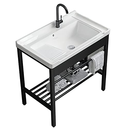 Comparison: Best Sink For Laundry Room 4 Freestanding Laundry Utility Sink, 28.3" x 19" x 32.3" Ceramic Utility Sink with Washboard Set with Bracket and Drain Kit for Laundry Room, Utility Room, Garage, Basement, Outdoor and Indoor