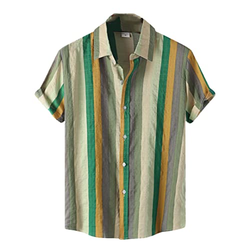 Chemise à manches courtes en coton Disimlarl jaune 3XL à rayures