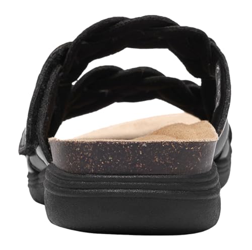 Clarks Clarks Women's April Rae Flat Sandal, Black Combi Coated Leather, 8.5