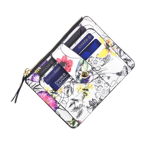 Dasein Women Zipper Wallet Purse with Monogram Signature Logo Multiple Card Slots(White Flower)