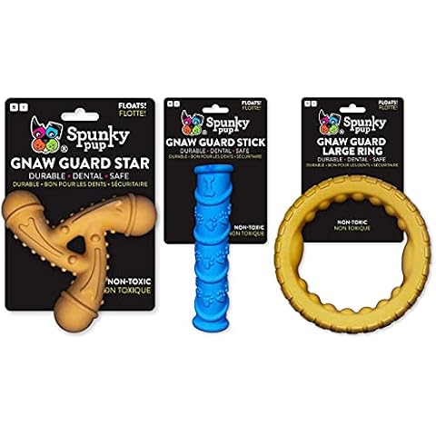 Spunky pup 3 Piece Gnaw Guard Light Yet Durable Dog Chew Toy Bundle: Star, Stick, and Large Ring in Assorted Colors Cover