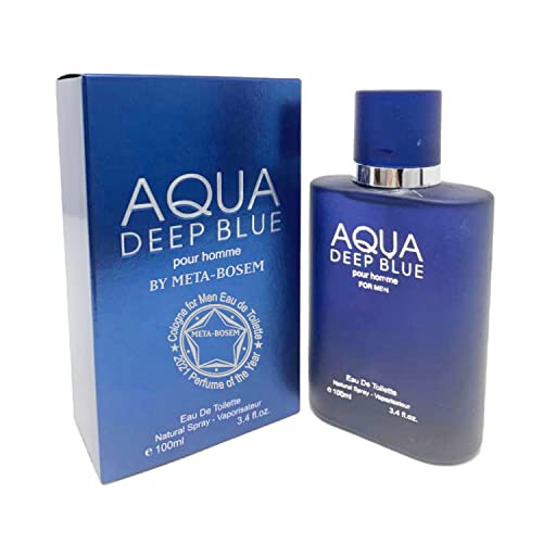 Meta-Bosem Acqua Deep Blue, Men's Cologne Eau De Toilette Natural Spray - Salty Marine Notes - Subtle Patchouli - Great Holiday Gift - For All Day Use - A Classic Bottle, 3. 4 Fluid Ounce/100Ml #TOP3