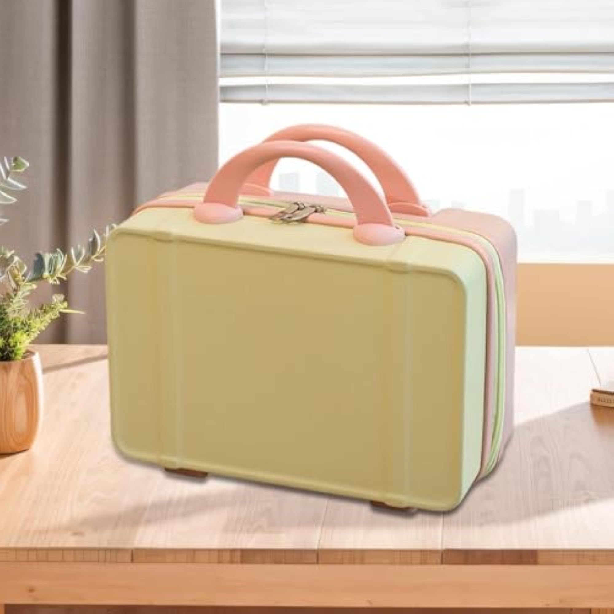 Makeup Travel Case Carrying Suitcase with Soft Handle, Yellow Pink