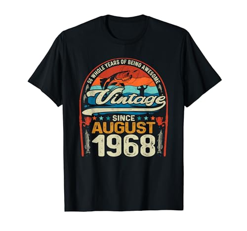 56 cumpleaños 56 años amante de la pesca Vintage agosto 1968 Camiseta