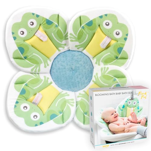 Image of Blooming Bath Pond Pal Baby Bath Seat - Baby Tub Flower Bath Mat Baby Sink Bath Cushion - Soft Minky Fabric Baby Girl Newborn Essentials, Baby Registry Search - Baby Bathtub Pad (Frog)