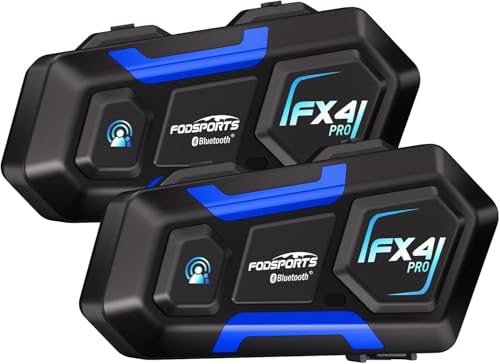 Fodsports FX4 Pro 4-Rider Motorcycle Bluetooth Intercom, 1200m Helmet Communication System, Waterproof Motorcycle Headset with Hi-Fi Music/FM Radio/Auto Call/Voice Control, Universal Pairing, 2 Pack