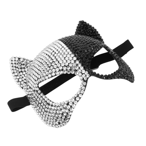 Masque chat orné de cristaux de luxe argenté pour soirée de gala