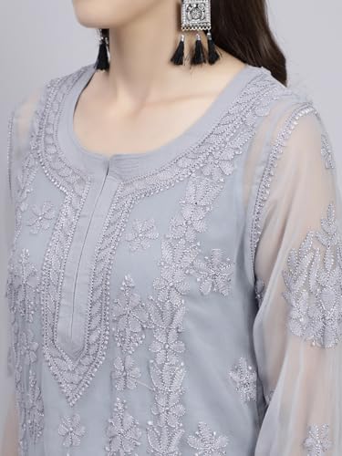 Image of Seva Chikan Hand Embroidered Lucknowi Chikankari Georgette Kurta with Inner Slip for Women SCL4431