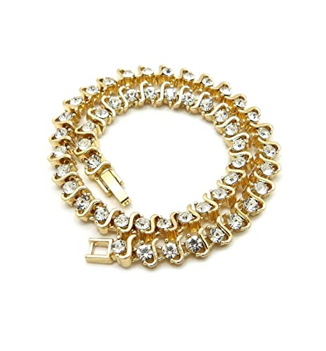 MAXBLING81 Women Lady Gold plated Cubic Zirconia Stone Tennis 4mm 10 11 12 Chain Bracelet Anklet (GOLD 12)