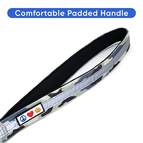 Pawtitas Short Reflective Dog Leash With Padded Handle For Heavy Duty Training Medium Large And Extra Large Dogs | Nylon Dog Lead With Webbing Highly Reflective Stripe - Camouflage Grey Leash #TOP3