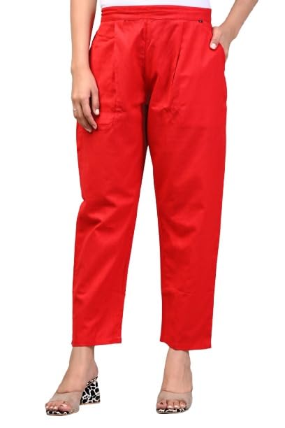Image of Women Elastic Waist Regular Fit Casual Cotton Trouser Pants