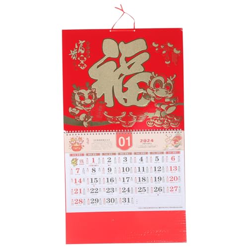 WEKAMOS 年龍年金箔台? 壁掛け旧暦カレンダー 伝統的な新年掛け軸 家やオフィス向け 年間スケジュールと旧暦イベント表示