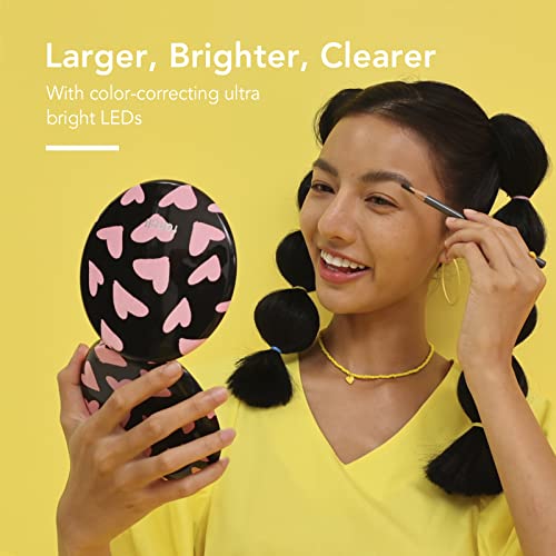 Fancii Led Lighted Travel Makeup Mirror, Rechargeable With 10X/1X Magnifying & 3 Light Settings - Compact, Portable, Large 5” Wide Hand Mirror For Handbag And Purses, Taylor (Love Train) #TOP2