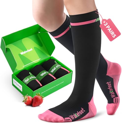 Image of Medical Compression Socks for Men & Women, 3 Pairs 20-30mmHg Knee High Graduated Compression Stockings for Circulation, Swelling, Varicose Veins, Flying, Travel, Nurses, Running, Pregnancy