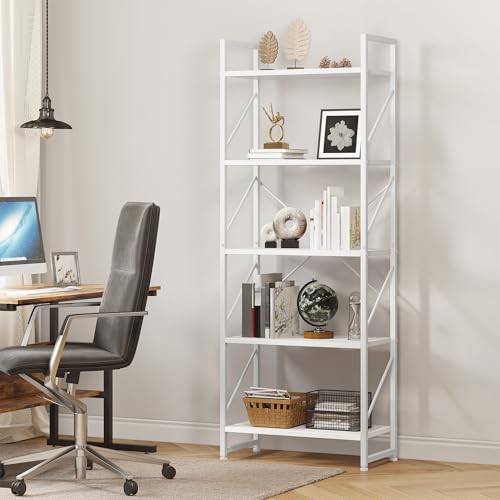 Bibliothèque 5 Niveaux Métal/Bois Blanc 170 cm YITAHOME