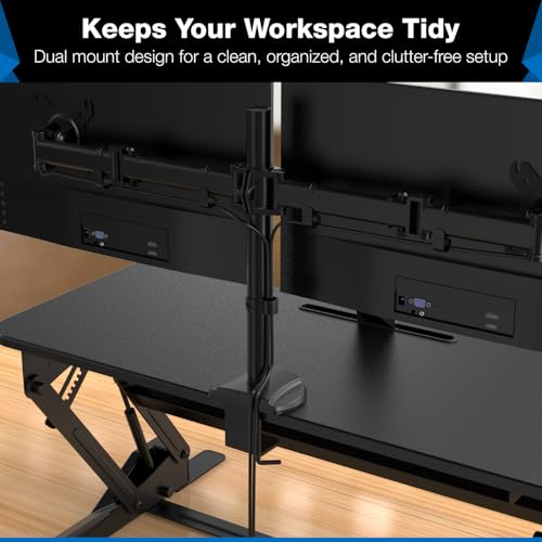 Mount-It! Standing Desk Converter Dual Monitor, 2 Screen Mounts Included, Height Adjustable Desk Riser in Black, Stand Up Desk Convertor Large 36" Wide, Sit Stand Convertor with Manual Lift Gas Spring
