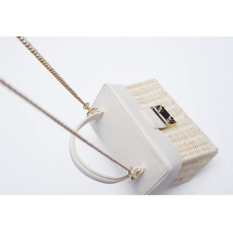 Capazo Playa Mujer,Cesta Playa Bolso de la paja de la vendimia de la vendimia de la vendimia de la vendimia blanca de la vendimia de la vendimia Casual portátil para las mujeres Canasta Bolsa de ratán