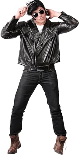 FIESTAS GUIRCA Chaqueta Rocker Biker para Hombre Disfraz - Chaqueta Sustituta de Cuero Negra - 50s Bad Boy Fancy Dress Hombre Talla M 48-50 | Ya disponible en tu tienda friki favorita! En mundofriki.es!