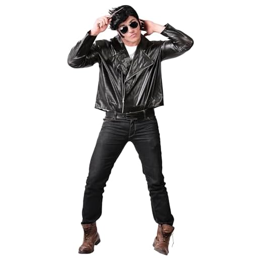 FIESTAS GUIRCA Chaqueta Rocker Biker para Hombre Disfraz - Chaqueta Sustituta de Cuero Negra - 50s Bad Boy Fancy Dress Hombre Talla M 48-50