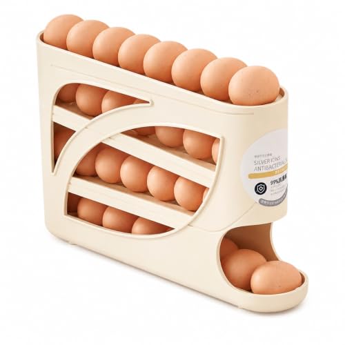 4-Tier Egg Holder for Fridge Auto Rolling Egg Organizer for Refrigerato