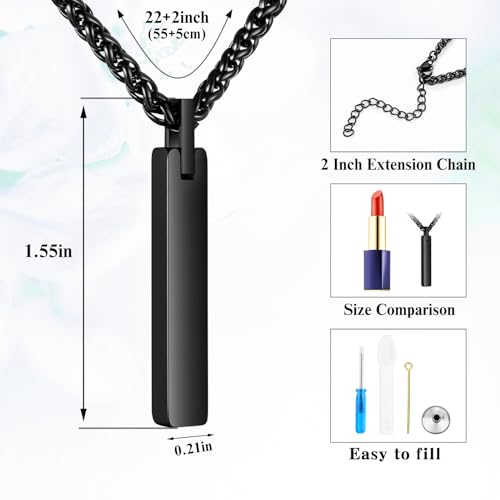 Dletay Urn Necklace for Ashes Stainless Steel Cremation Jewelry for Ashes Memorial Ash Necklace for Men Women Ash Holder Black4