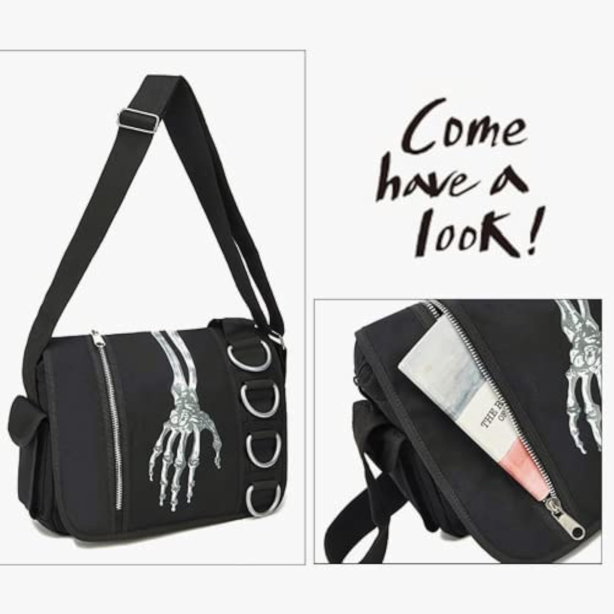 Gothic Black Skull Hooded Backpack, Grunge Y2K Fashion