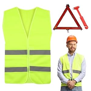 Scettar 2 en 1 Chaleco Reflectante,Chaleco Reflectante Homologado,Triangulos Coche Homologados,TriÃ¡ngulos De Advertencia Plegables para Ahorrar Espacio