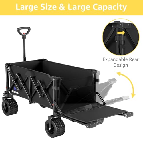 Image of 220L Folding Wagon with Detachable 14 Gallon Cooler Bag, Extra Large All-Terrain Heavy Duty Collapsible Beach Wagon Cart with Big Wheels, Foldable Utility Cart for Camping, Tailgate