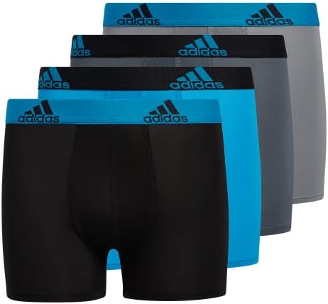 adidas Kids-Boy's Performance Boxer Briefs Underwear (4-Pack), Solar Blue/Black/Grey, Medium