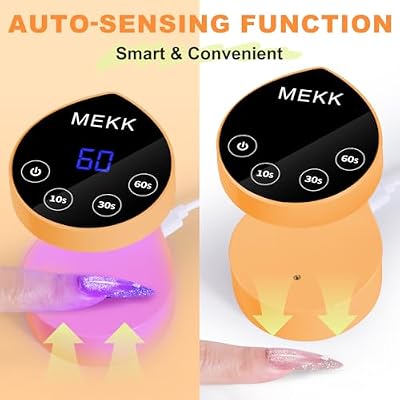 MEKK Mini UV Light for Nails,Peach-Shaped Mini LED Nail Lamp with Auto-Sensor,8 Beads,4 Timer,Professional Single Finger UV Light for Gel Nails Small Gel Nail Lights for Travel & Home Use-Orange