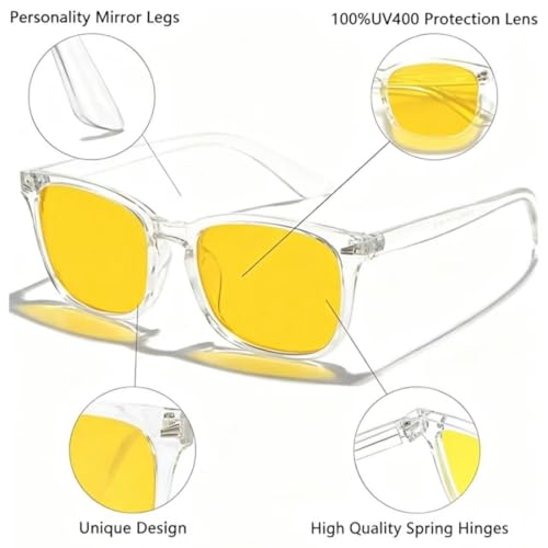 LNTICB Lunettes Anti-Lumière Bleue pour Homme Femme Verres Jaunes Lunettes de Conduite Nuit Monture Carrée Lunettes Gaming Écran Ordinateur Anti-Fatigue Oculaire – vue 3