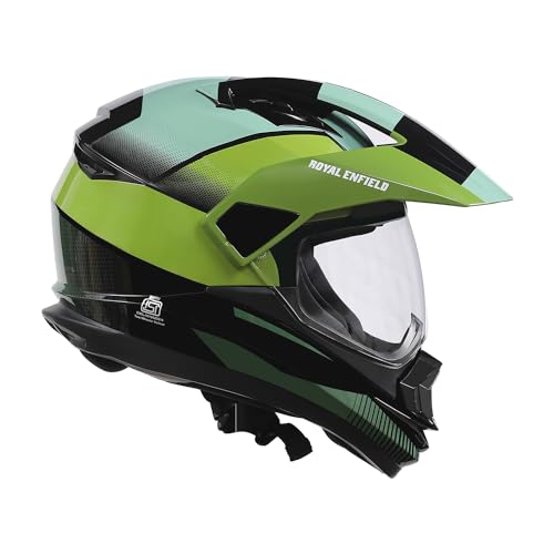 Image of Royal Enfield Escapade Chequer ISI and DOT Certified Offroad Riding Motorcycling Helmet Light Green (M) 57 Cm