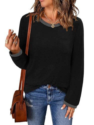 ONLYSHE Women's Casual Striped Long Sleeve Tops Crew Neck Knit Basic Loose Fit T Shirts Fall Fashion Tunic Outfits