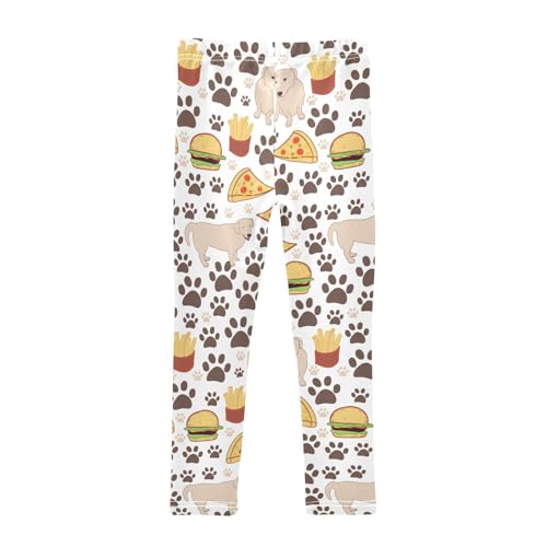 Dog and Fast Food Pattern Girls Leggings,Workout Leggings for Girls Toddler Athletic Leggings Size for 3-10T2