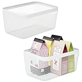 mDesign Steel Food Storage Organizer Bin Mesh Basket, Space Saving for Kitchen Cabinets, Countertop, Pantry, Fridge, Freezer Organization, Canned Food, Sugar, Flour, Meshi Collection - 2 Pack - White
