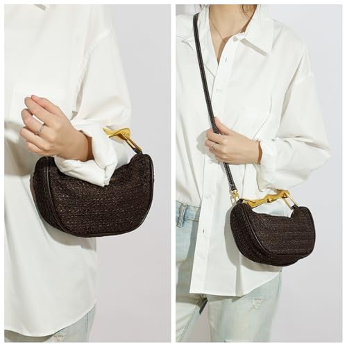 2025 Woven Straw Evening Clutch Bag Women Summer Satchel Purse Chain Cross Body Golden Color Handle Beach Wedding3