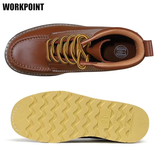 Men's Soft Toe SureTrack Waterproof Non-Slip oil Breathable Durable Wedge Outsole 8" Brown Work Boots4