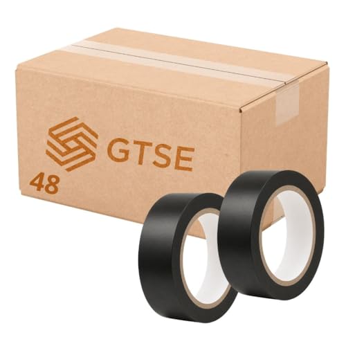 GTSE 1 inch x 108 ft Black PVC Vinyl Floor Tape, 48 Rolls, Safety Marking Tape, 6 mil Thick, Suitable for Dance Floors, Gyms, Warehouses, Sports Facilities