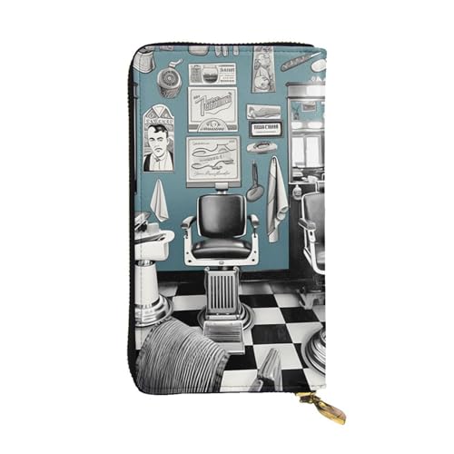 barber shop Wallet for Men Women Long Purse Leather Clutch Large Business Handbag Travel Phone Holder Credit Card Holder Money Case with Zipper Leather Wallets Gift