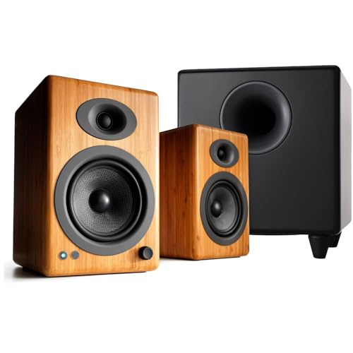 Image of Audioengine A5 Bamboo 150W Bluetooth Bookshelf Speakers and 250W S8 Black Subwoofer with Remote