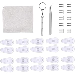 DEZHI Kit de réparation pour lunettes – 10 paires de plaquettes de nez en silicone antidérapant – Plaquettes nasales pour lunettes à visser – Plaquettes de nez avec vis et chiffon de nettoyage