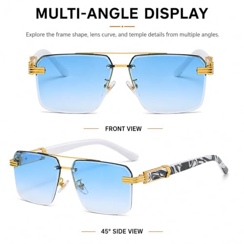 Image of Aviator Sunglasses for Men Women Half Frame Vintage Shades UV400