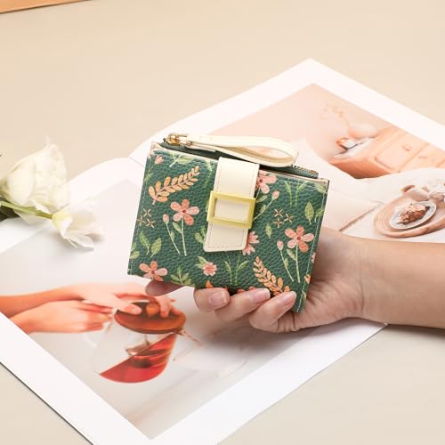 Image of RNIEGA Small Wallets for Women Bifold Vegan Leather Wallet RFID Blocking Floral Pattern Card Holder with Zipper Pocket