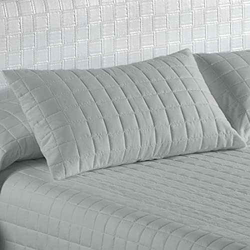 DHESTIA HOME - Colcha Bouti Reversible Itziar Cosida Cuadros Hotel (Funda Cojín 60x40 cm, Gris)
