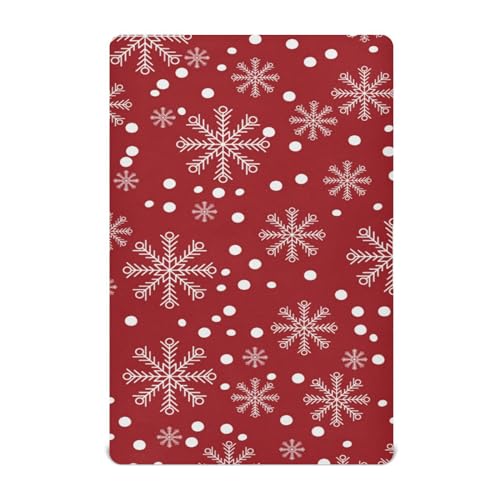 Moudou Christmas Snowflake Playard Sheet for Boy Girls, Soft Breathable Fitted Toddler Sheet for Standard Playard Bed Mattress, 39 x 27 x 5 Inch