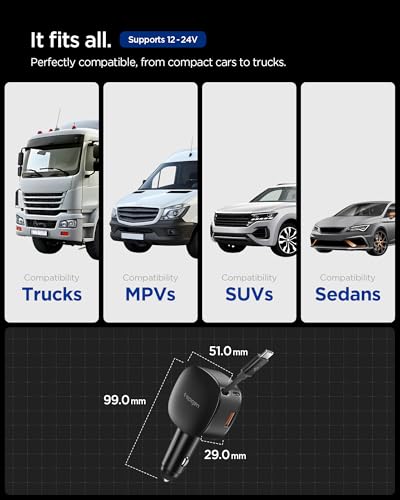 Spigen 3-in-1 60W Retractable USB C Car Charger, Support Fast USB C & USB A - image 5
