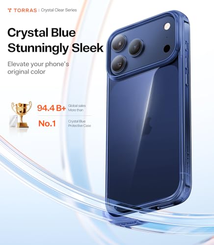Image of TORRAS for iPhone 17 Pro Max Case Crystal Blue, Anti-Yellowing, Blue 6.9 inch